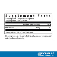 Douglas Laboratories Melatonin 3 mg bottle label close-up highlighting quality.
