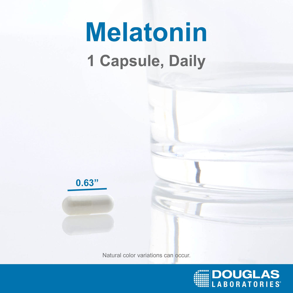 Douglas Laboratories Melatonin 3 mg capsules close-up for easy nightly use.