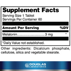 Douglas Laboratories Melatonin Prolonged Release label close-up with 3 mg dosage.