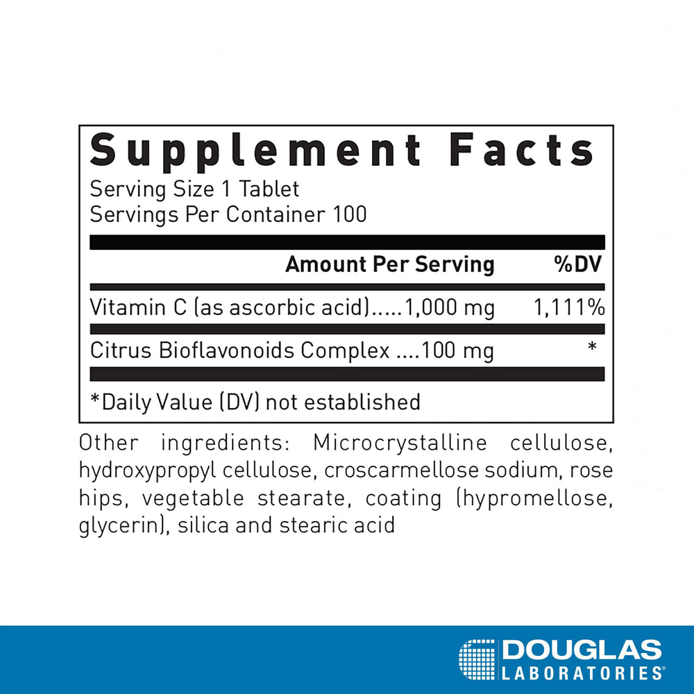 Douglas Laboratories Natural C 1000 bottle back label detailing ingredients and usage