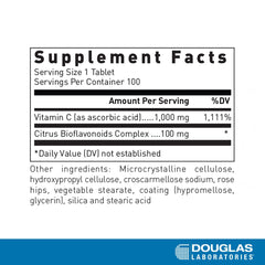 Douglas Laboratories Natural C 1000 bottle back label detailing ingredients and usage