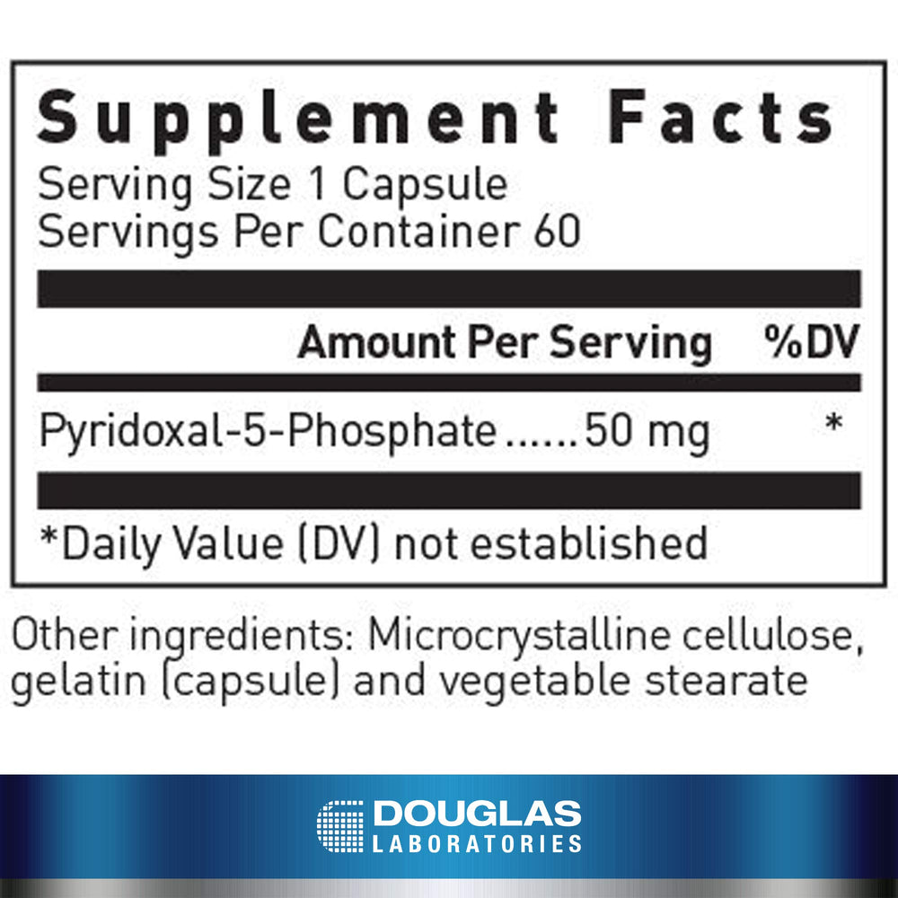 Douglas Laboratories Pyridoxal-5-Phosphate capsules on white, easy daily neuro-support.