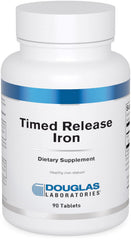 Douglas Laboratories Timed Released Iron bottle demonstrates steady iron delivery for daily energy support.