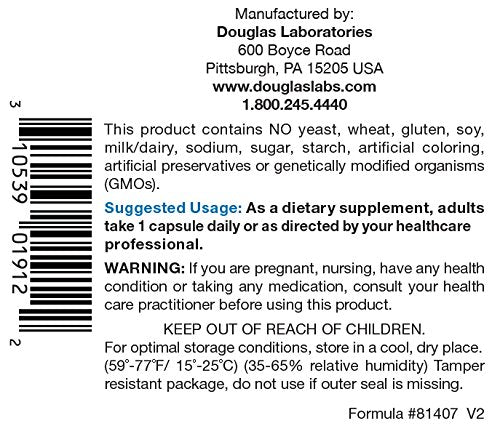 Douglas Laboratories C-1000 label closeup highlighting purity and branding.