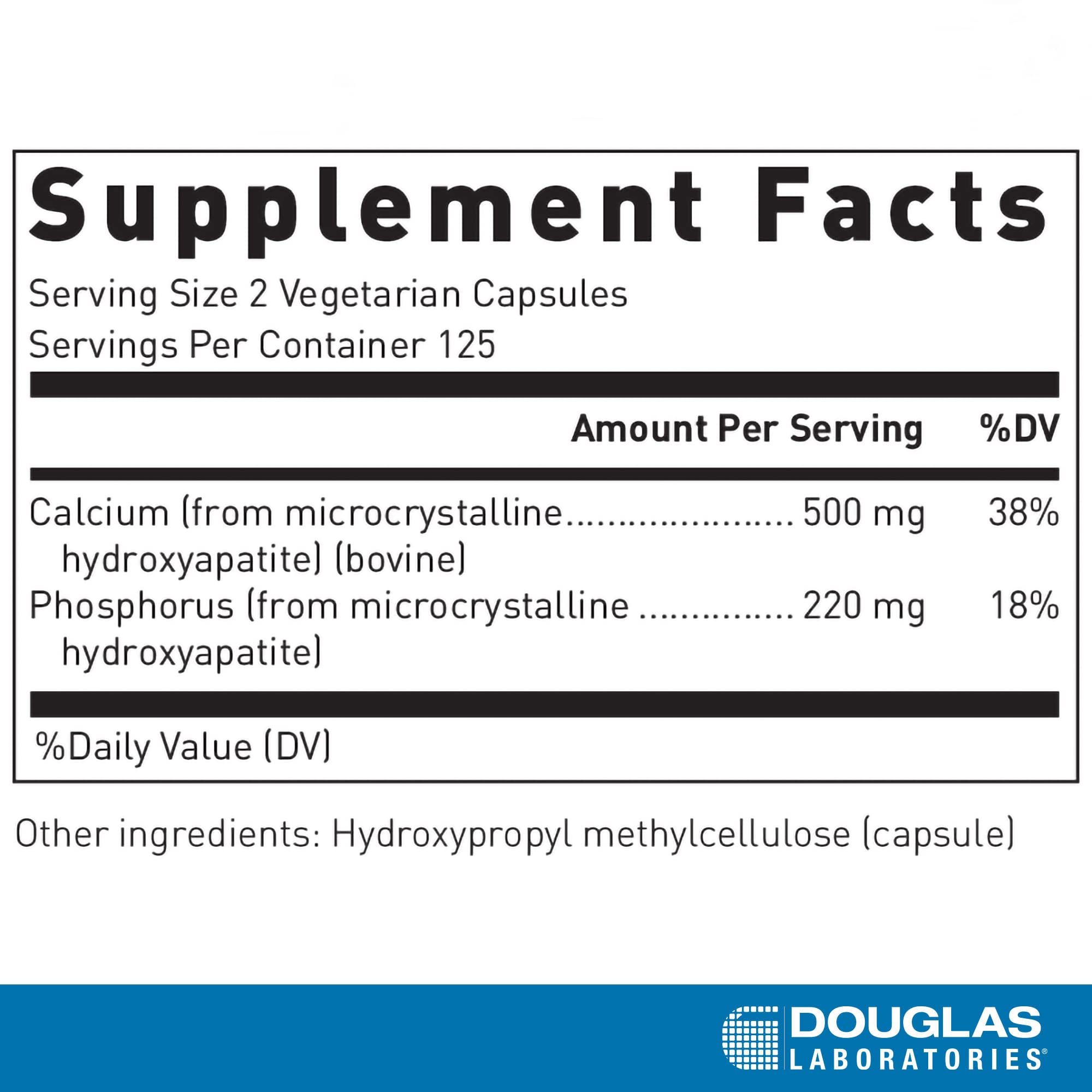 Douglas Laboratories MCC calcium capsules close-up highlighting convenient daily use for bone support.