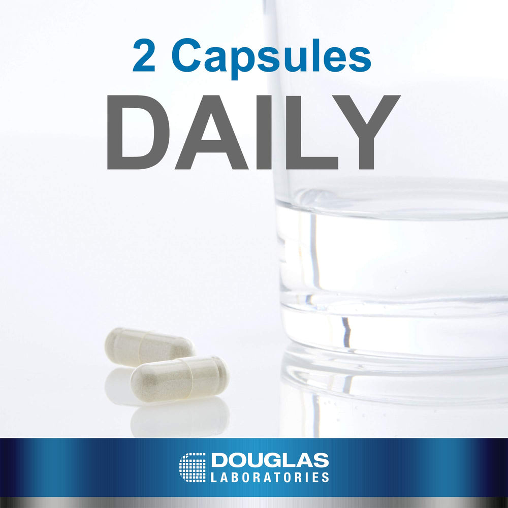 Douglas Laboratories label shows GMP quality control and vegetarian formulation.