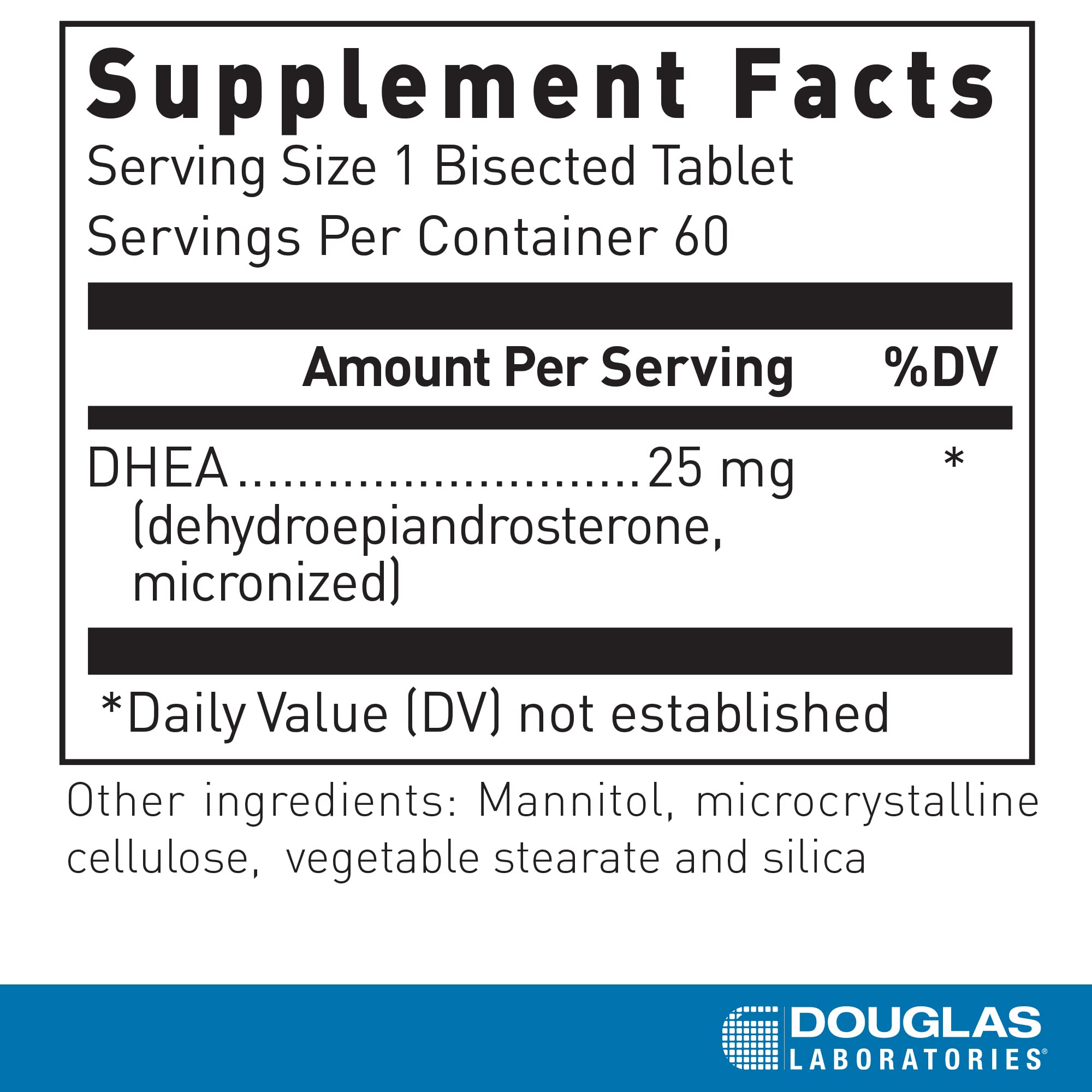 Close-up of Douglas Laboratories DHEA tablets showing texture for easy administration.