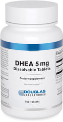 Douglas Laboratories DHEA 5 mg dissolvable tablet on bottle showing product design and benefits