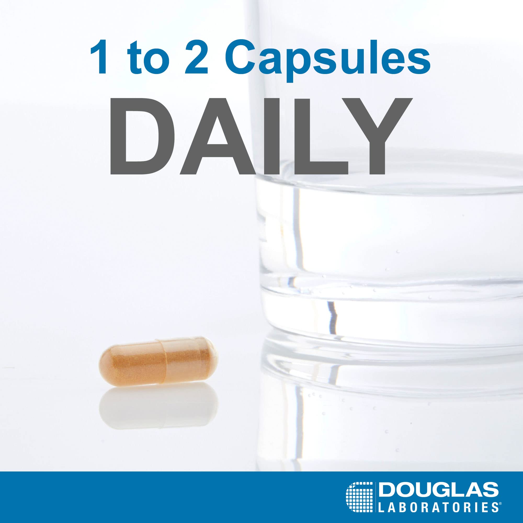 Close-up of Douglas Laboratories DIM Enhanced bottle pouring capsules into hand.