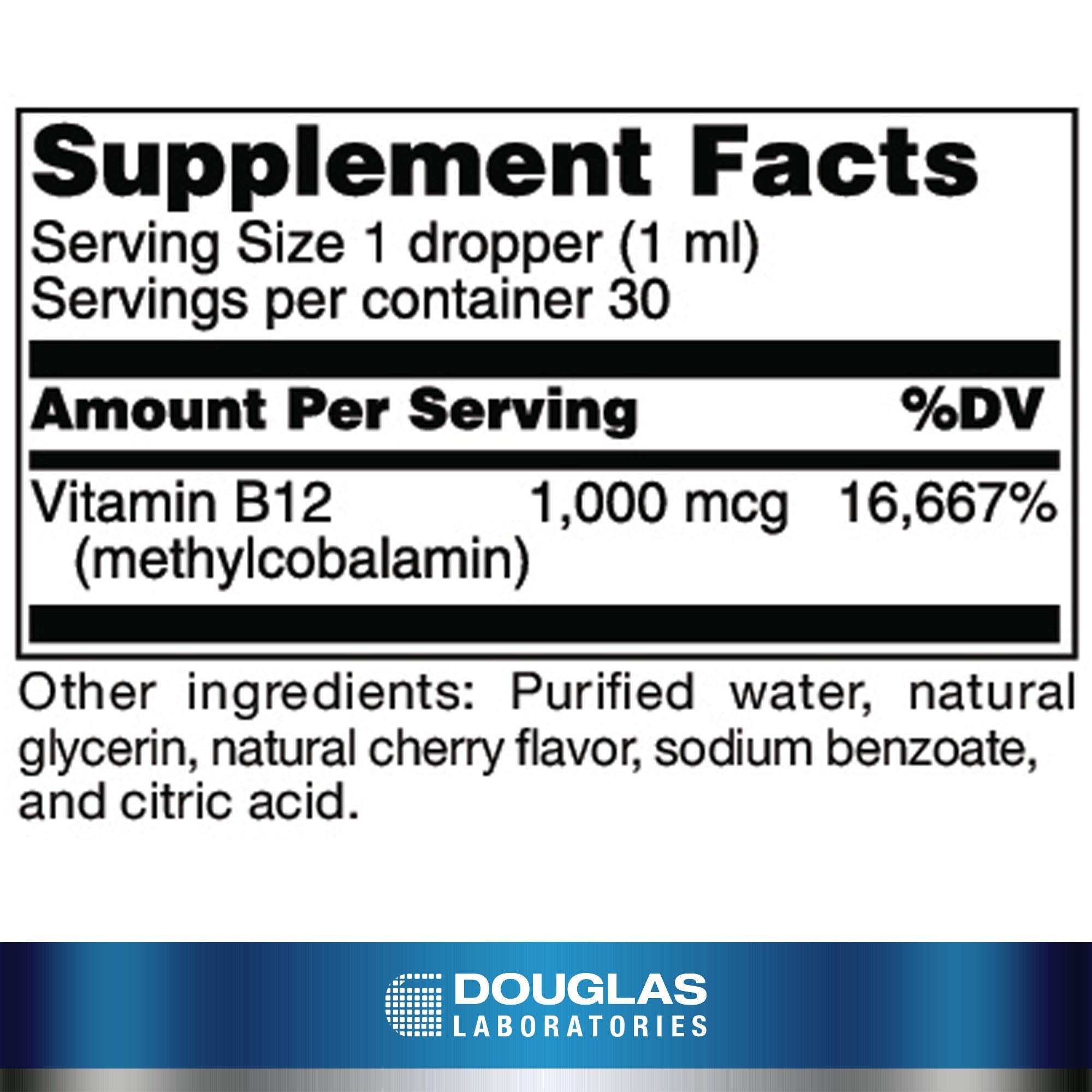 Douglas Laboratories Liquid B12 dropper dispensing precise, convenient dosing for daily use.
