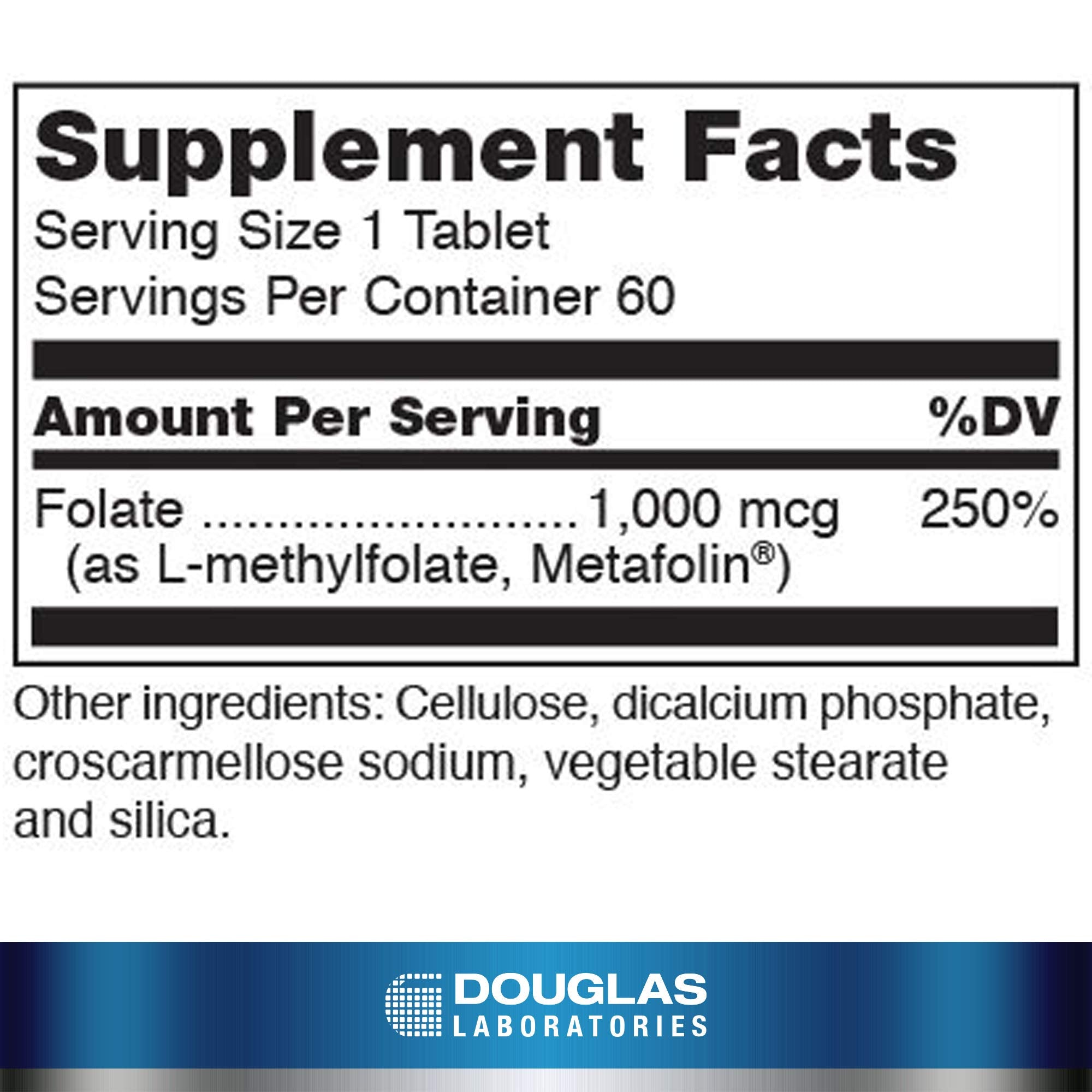Douglas Laboratories Metafolin 5-MTHF tablets, 1000 mcg per serving.