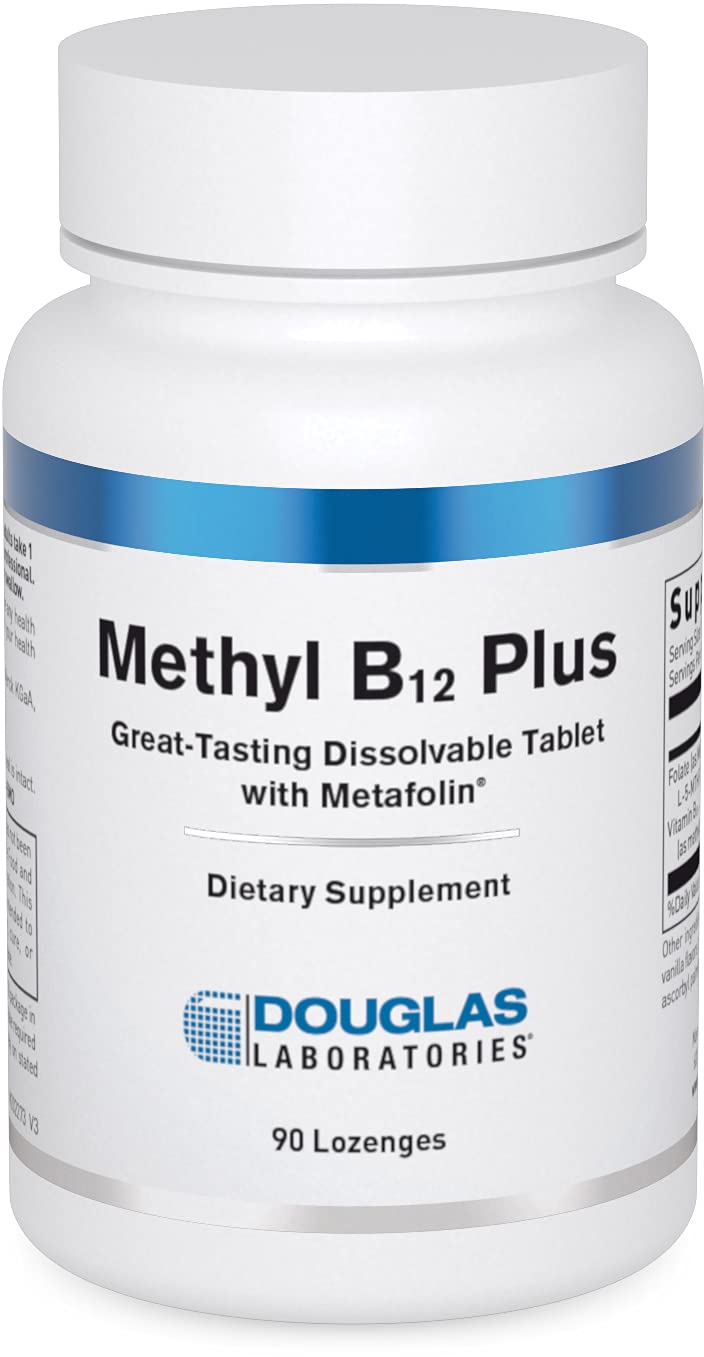 Douglas Laboratories Methyl B12 Plus bottle: compact lozenges for energy support on the go.