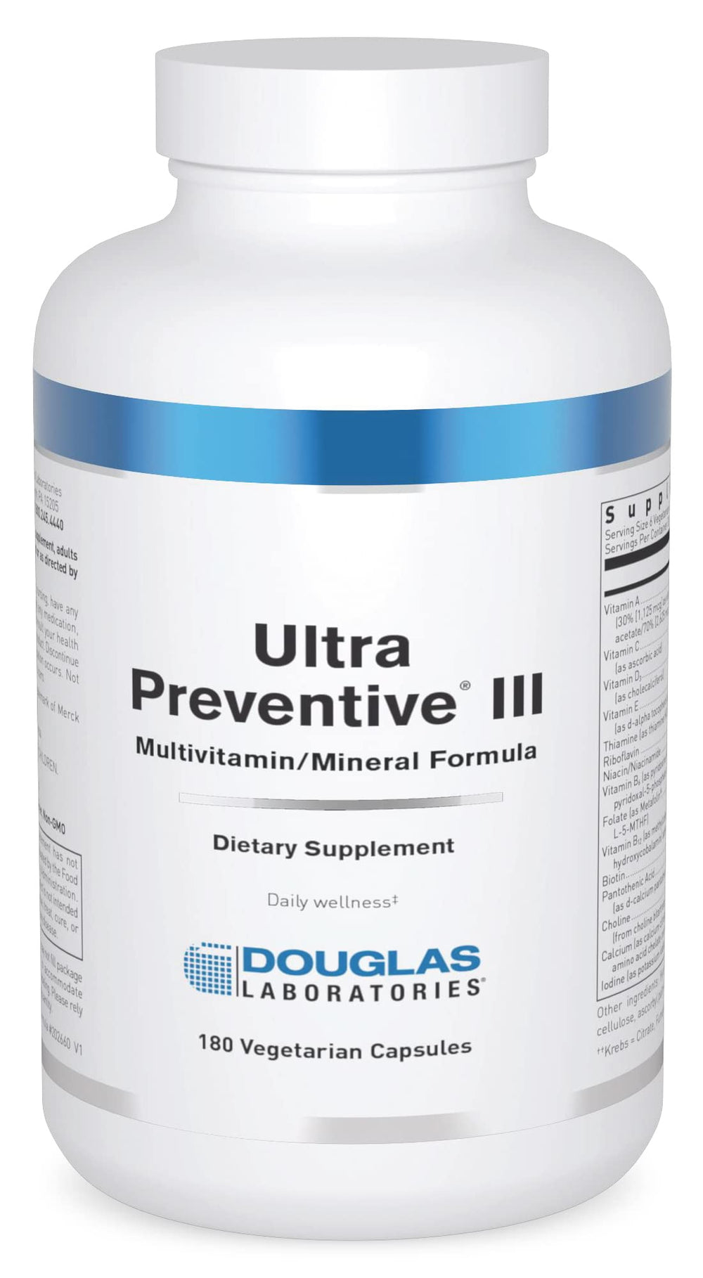 Douglas Laboratories Ultra Preventive III bottle-front showing a complete daily multivitamin.