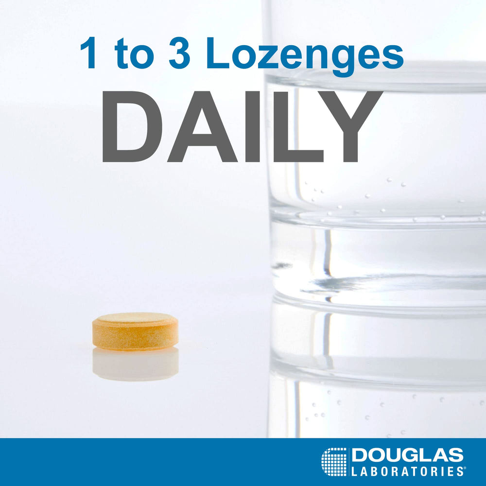 Douglas Laboratories zinc lozenges packaging box with product details.