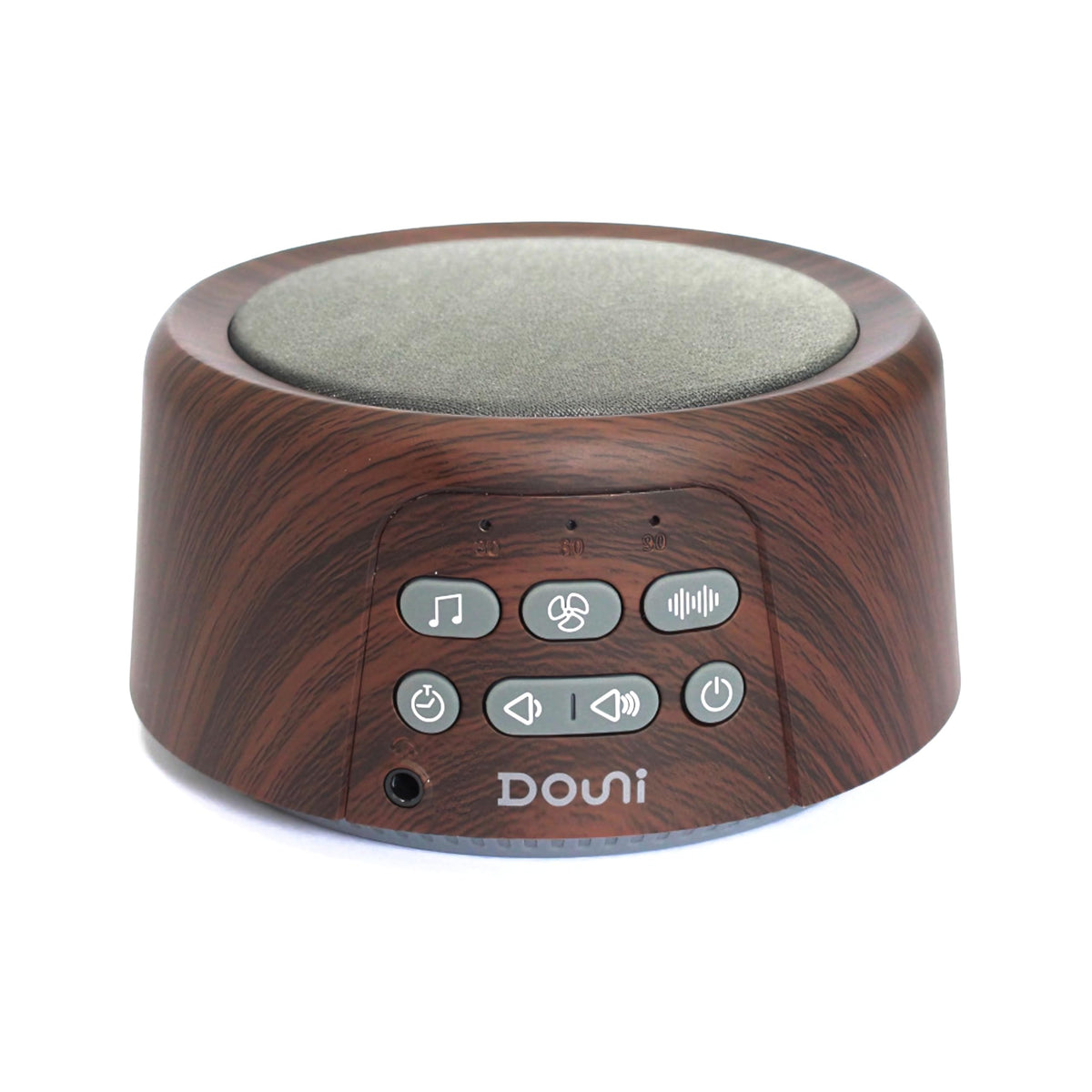 Douni white noise machine with wood grain front for soothing sleep ambience