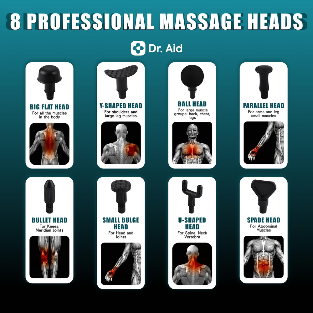 Dr. Aid massage gun with 8 heads for full-body relief