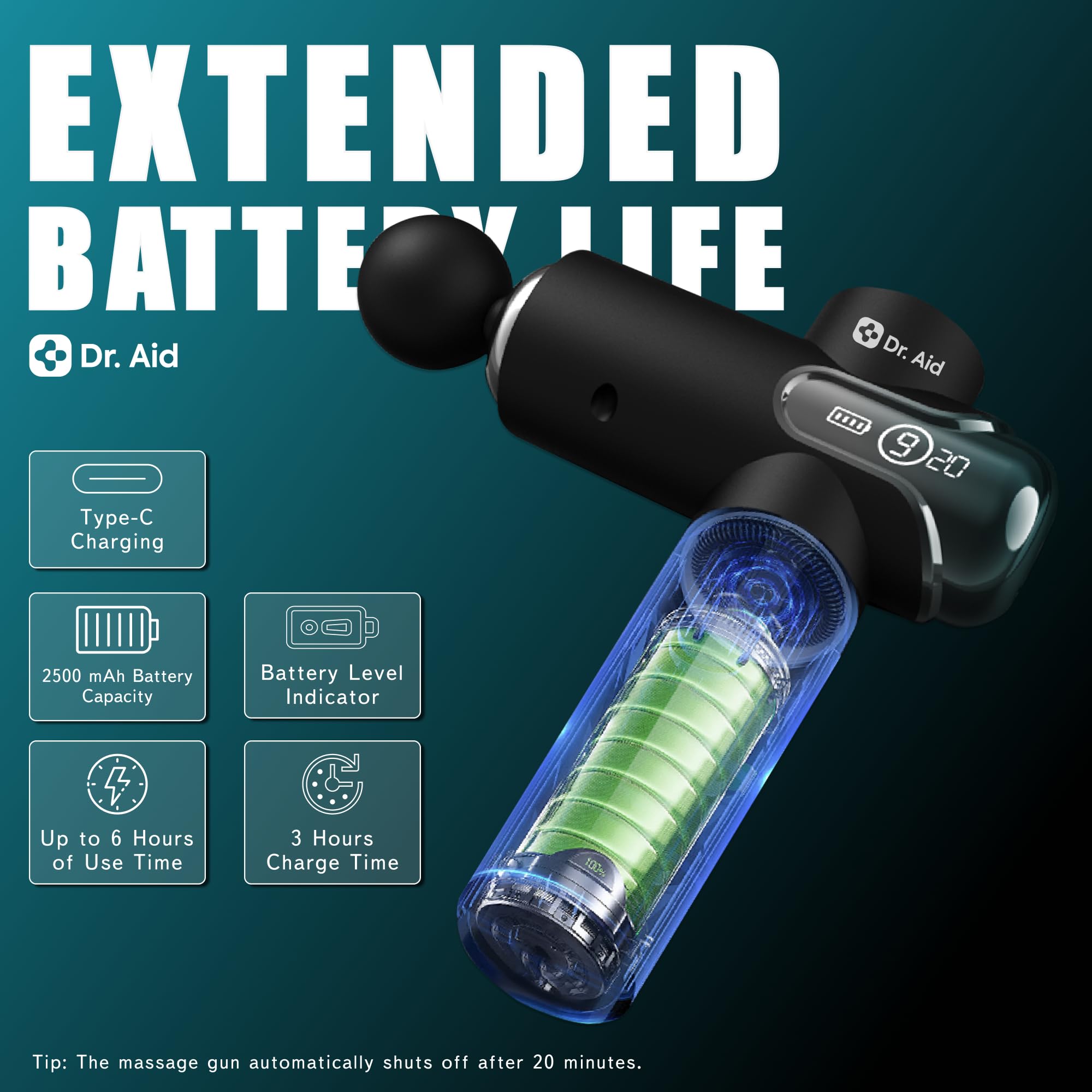 Dr. Aid massage gun quiet motor enables discreet recovery sessions