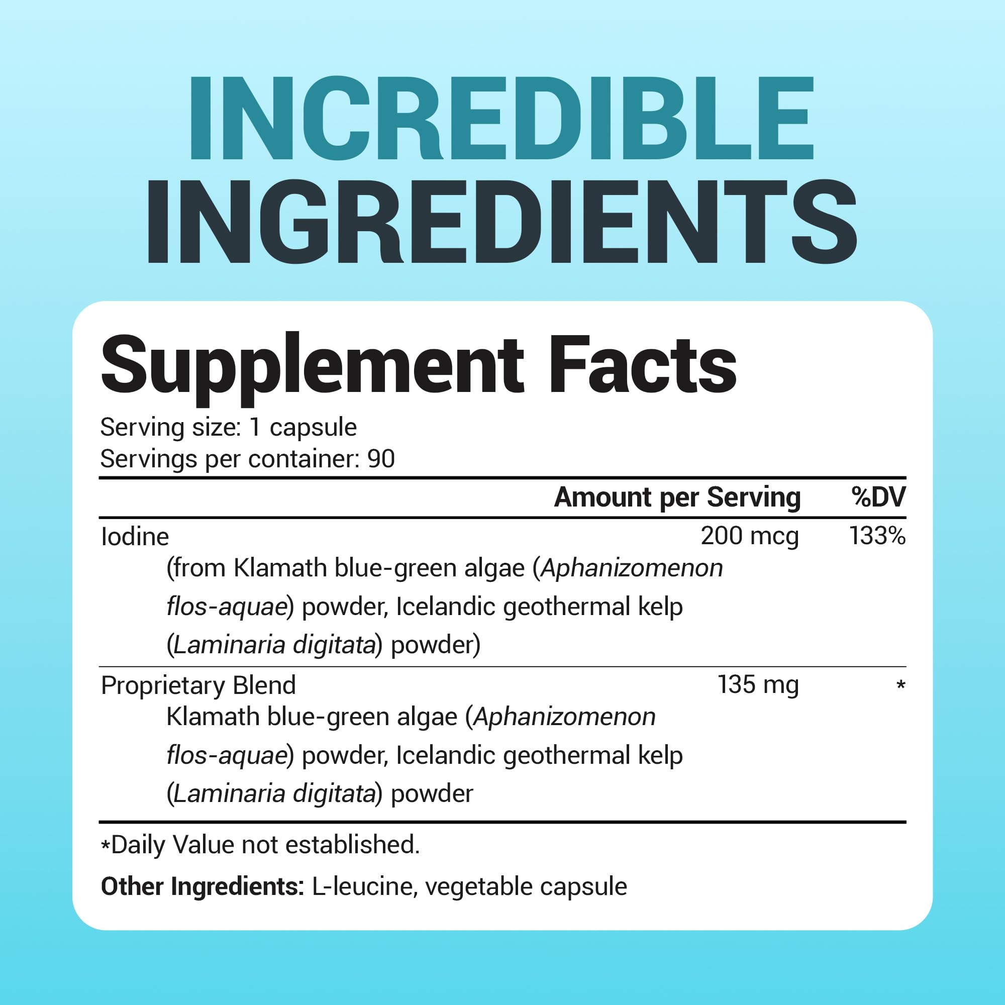 90-capsule Dr. Berg Sea Kelp Enhanced Iodine bottle on a clean countertop.