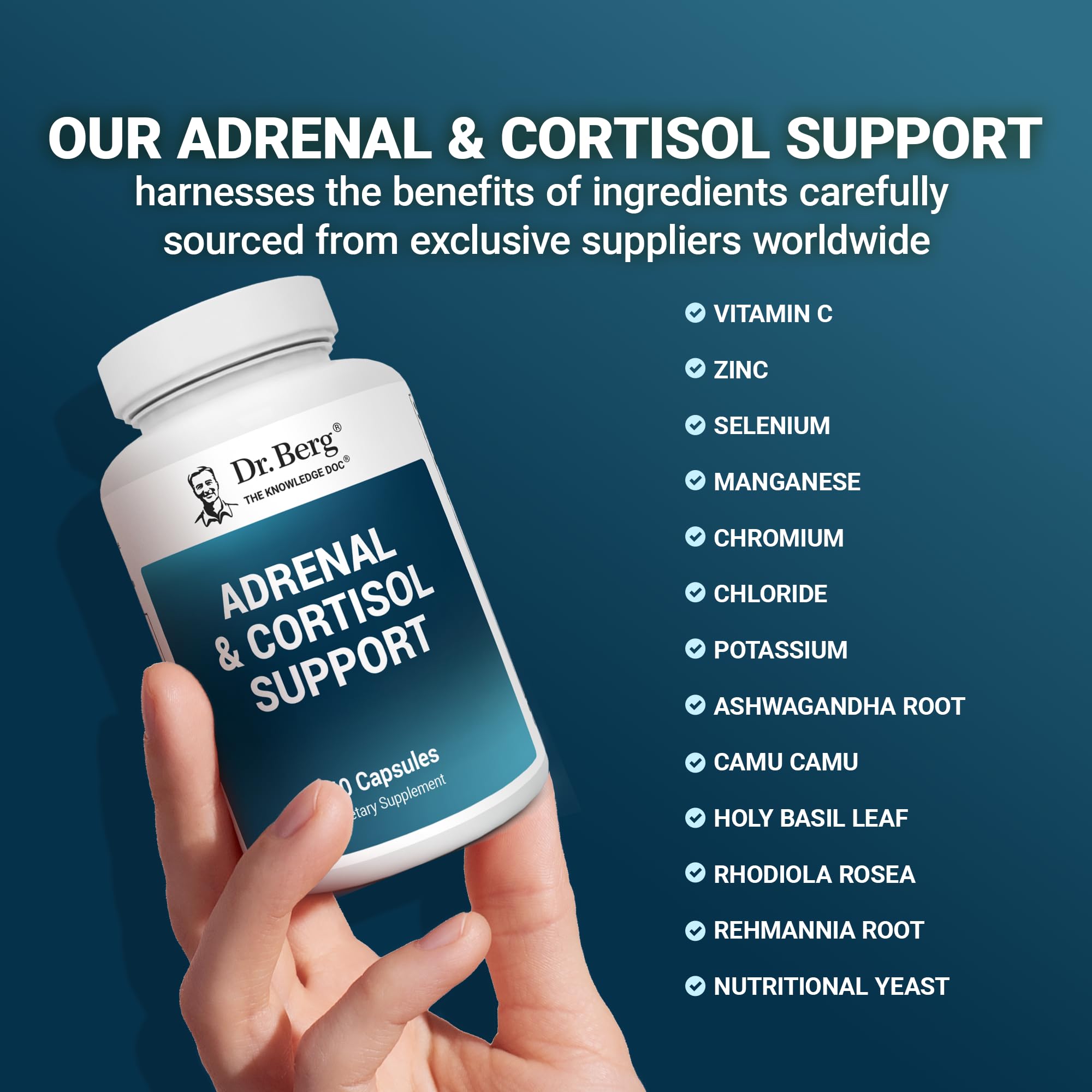 Detail of blend and supplement facts on Dr. Berg bottle label.