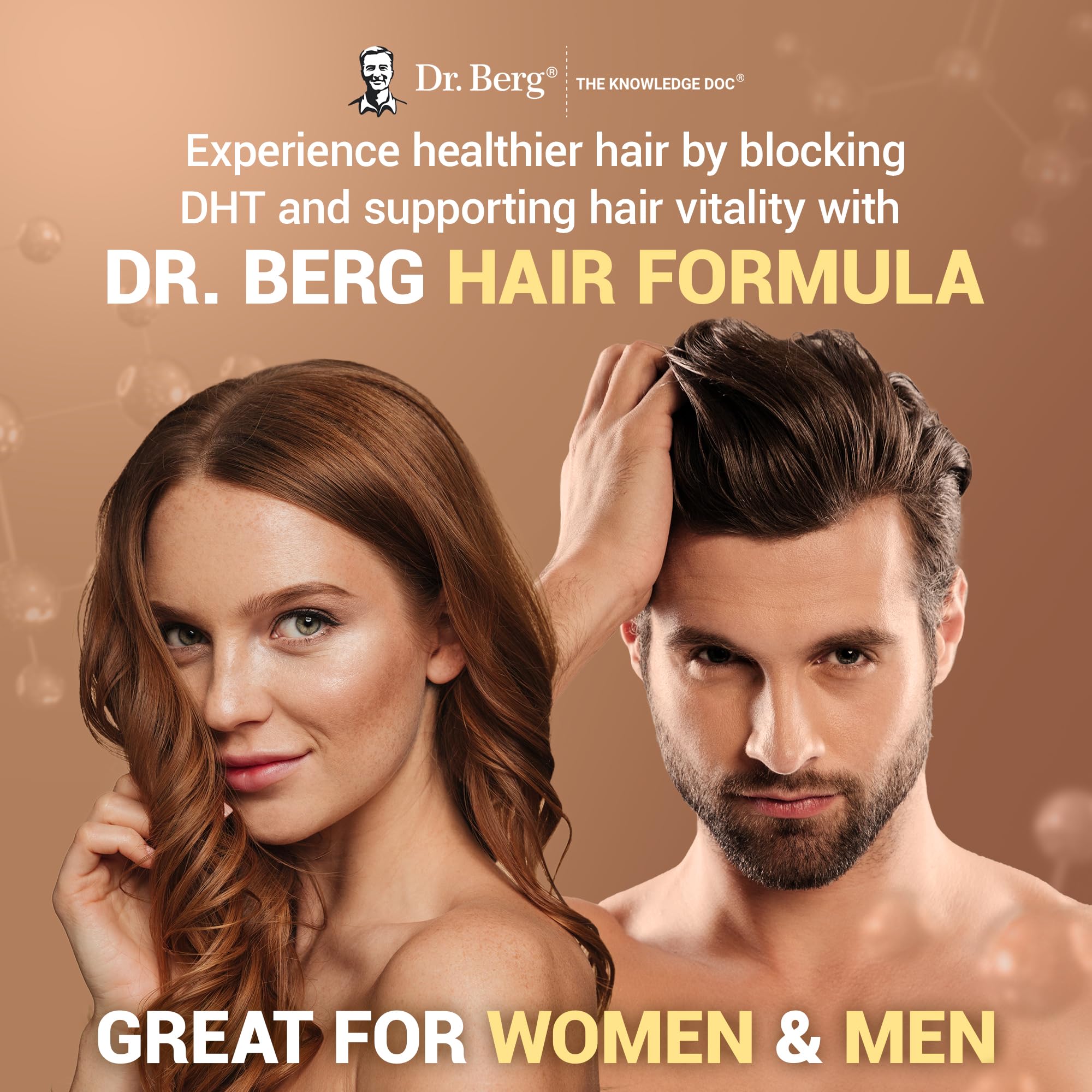 Dr. Berg All-in-One label highlights biotin and saw palmetto for potential beauty benefits.