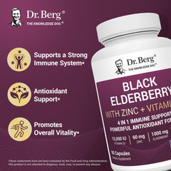 Dr. Berg Black Elderberry bottle front view on clean surface.