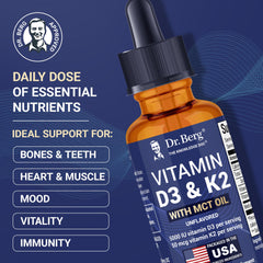 Dr. Berg D3 K2 liquid drops dropper highlights easy daily dosing with MCT oil