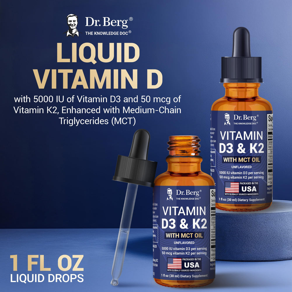 Dr. Berg D3 K2 liquid drops unflavored formula versatile for drinks