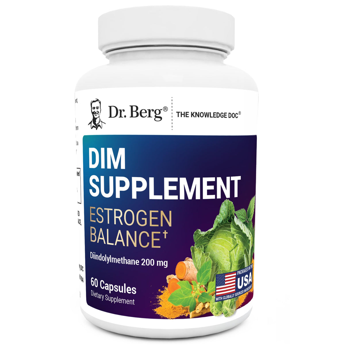 Dr. Berg DIM supplement bottle front for daily hormone balance