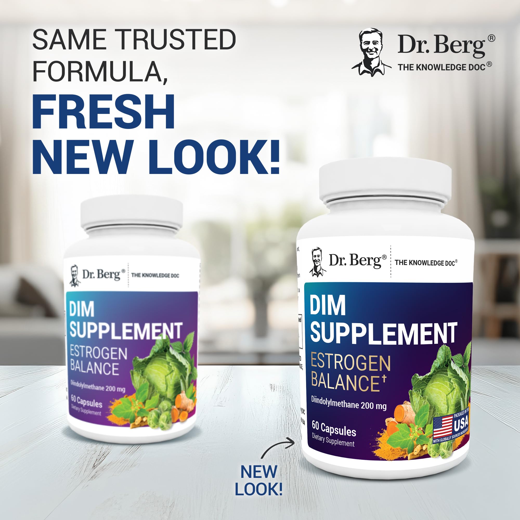 Dr. Berg DIM supplement bottle label closeup highlights ingredients for informed use