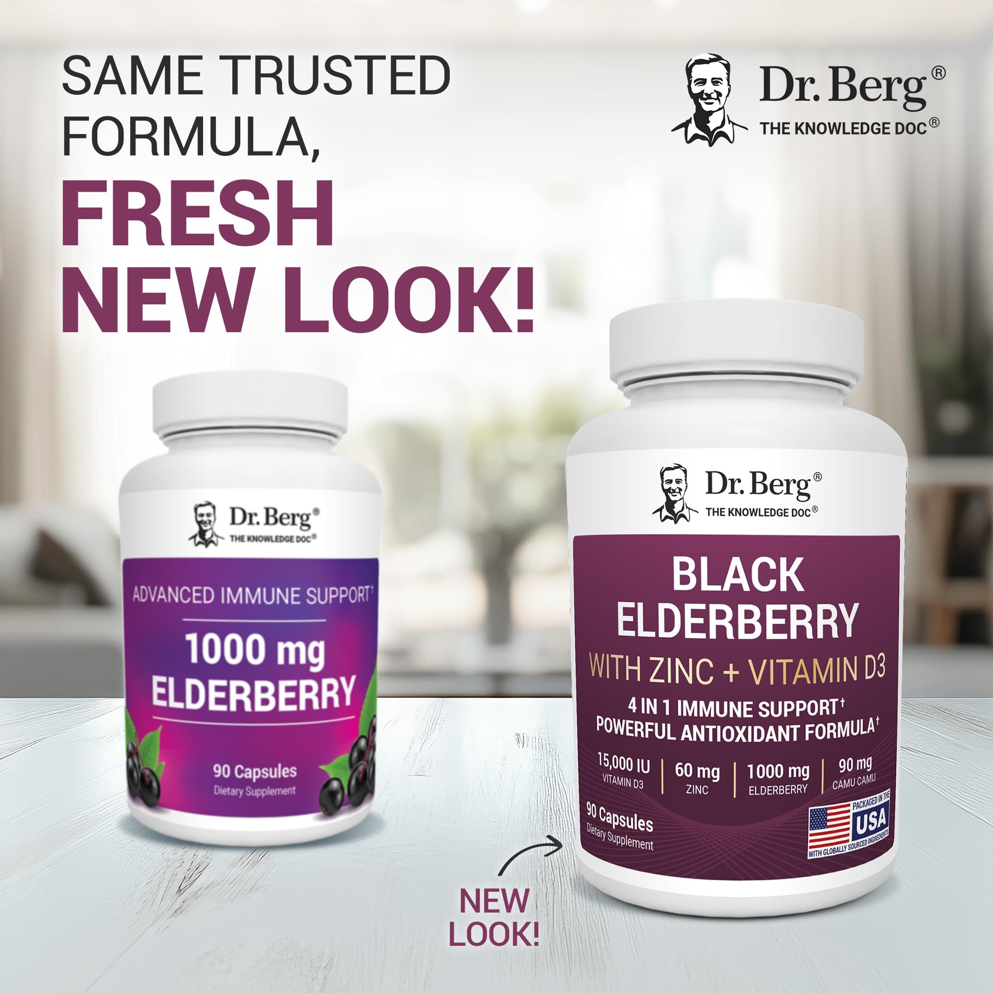 Dr. Berg Elderberry Capsules label close-up showing Vitamin D, Zinc, Camu Camu.