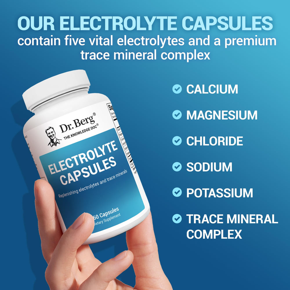 Keto-friendly icon on Dr. Berg Electrolyte Capsules packaging.