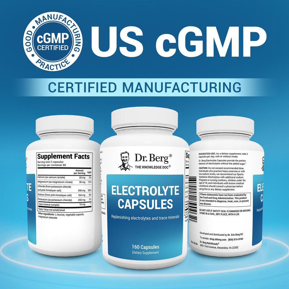 Sugar-free Keto-friendly label on Dr. Berg Electrolyte Capsules packaging.