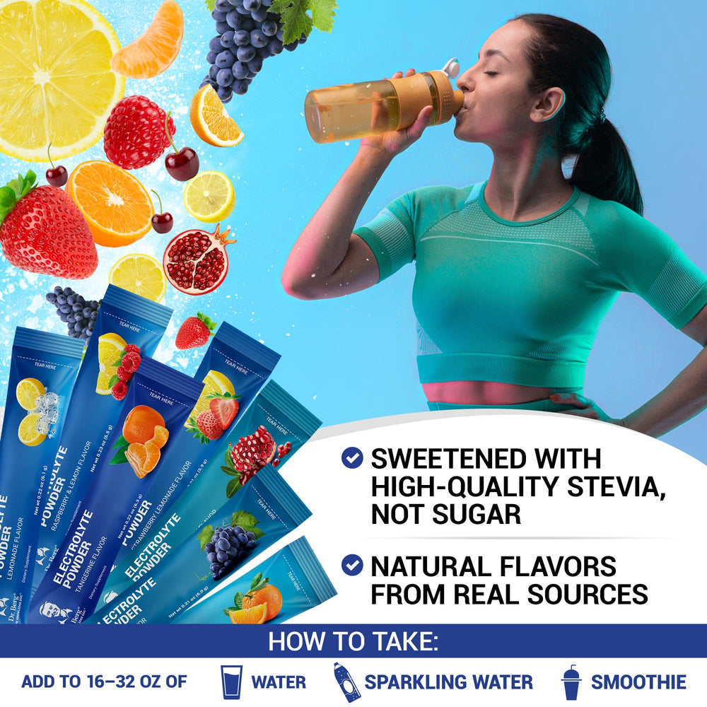 Dr. Berg electrolyte packets sealed packaging preserves freshness during active days.