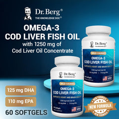 Dr. Berg EPA DHA per serving graphic shows balanced omega-3 intake.