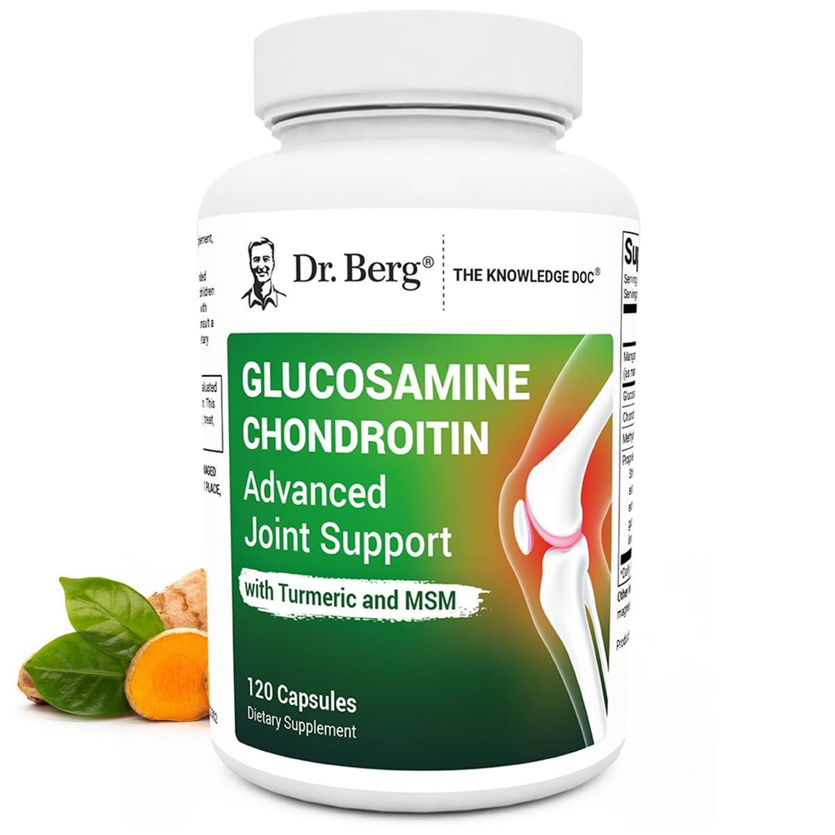 Dr. Berg Glucosamine Chondroitin MSM Turmeric Boswellia bottle highlighting joint support blend.