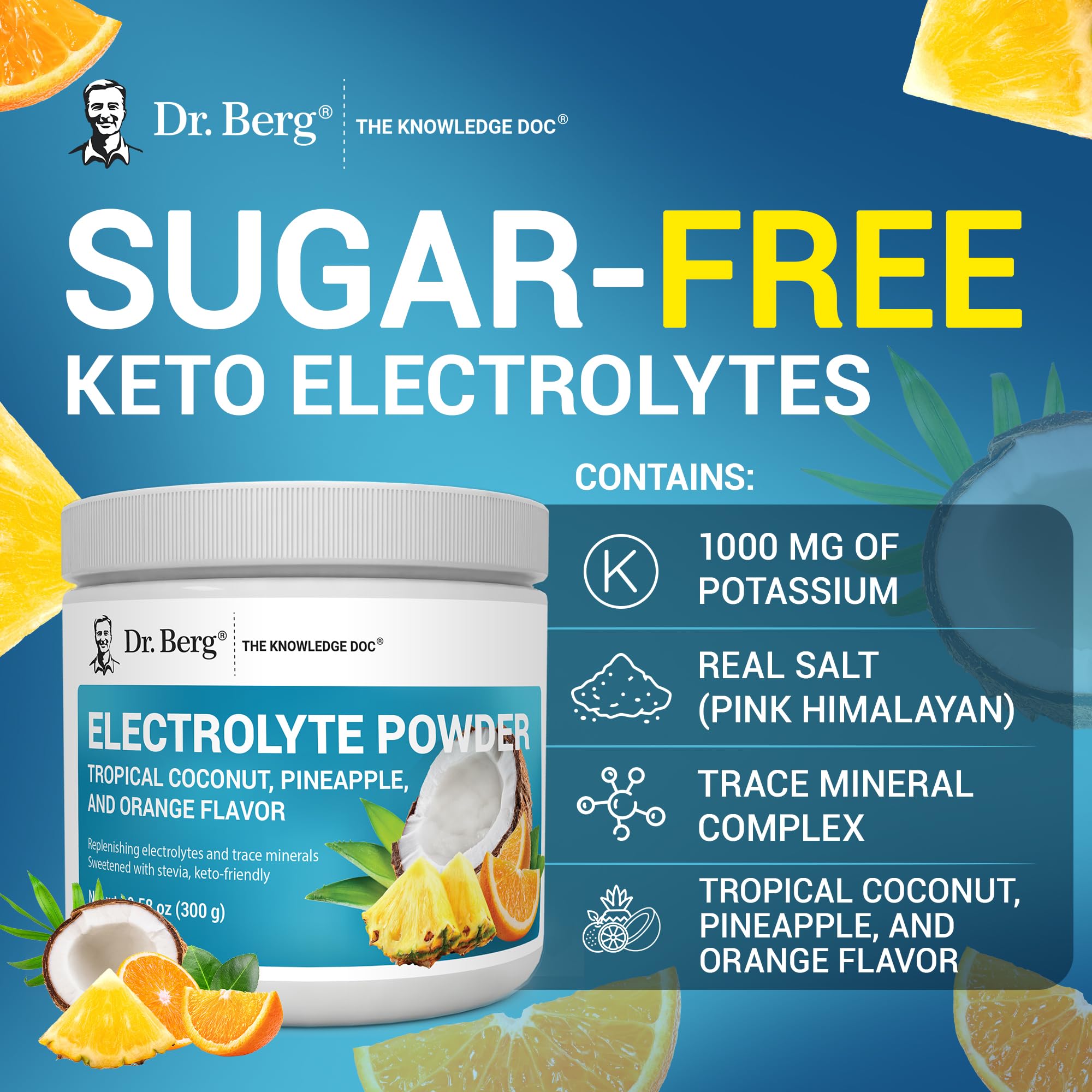 Tropical coconut flavor Dr. Berg hydration powder for daily use