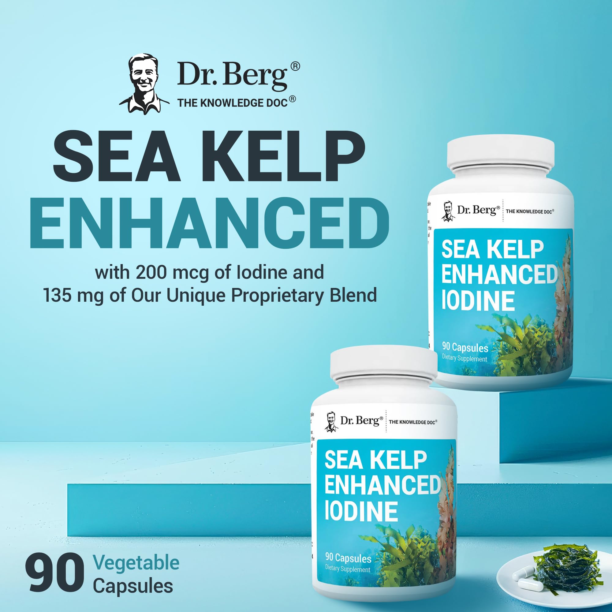 Dr. Berg Sea Kelp blend with Klamath blue-green algae for plant-based nutrients.