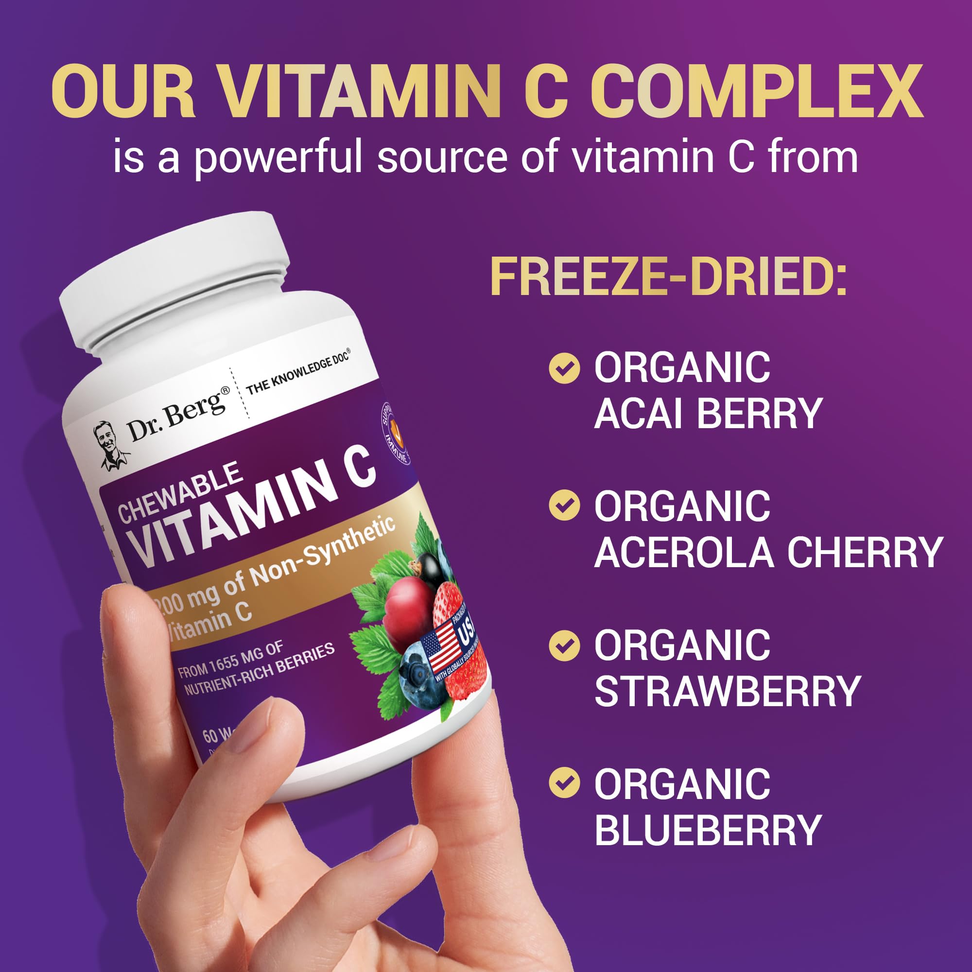 Non-GMO, gluten-free vegan label on Dr. Berg bottle