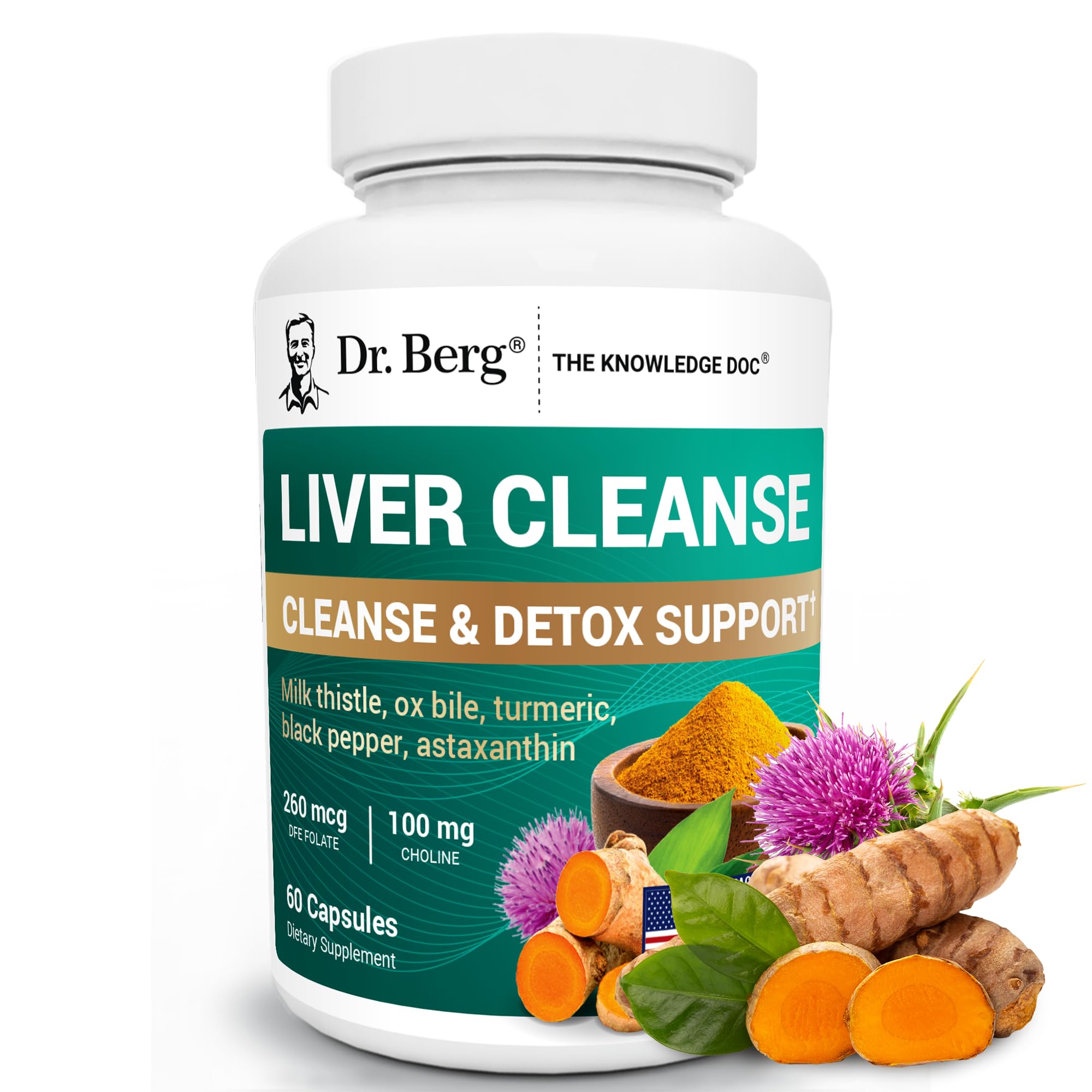 Dr. Berg Liver Cleanse bottle front view highlighting the label and brand name