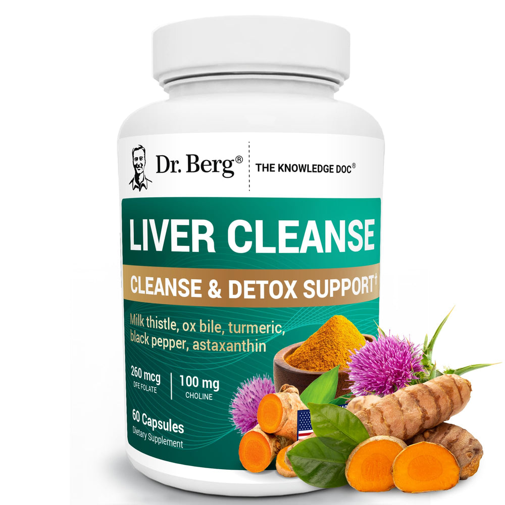 Dr. Berg Liver Cleanse bottle front view highlighting the label and brand name