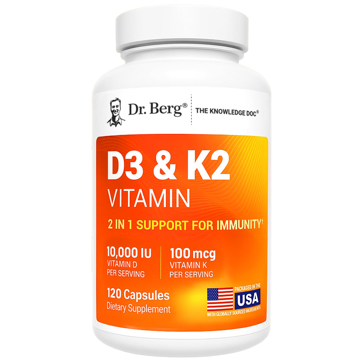 Dr. Berg Maximum-Strength D3 K2 bottle front view for daily wellness support
