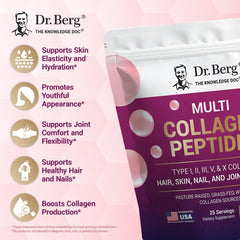 Close-up of Dr. Berg label listing collagen types I–X and protein content.
