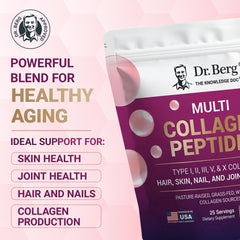 Dr. Berg collagen powder scoop ready to blend into coffee or smoothies for daily use.