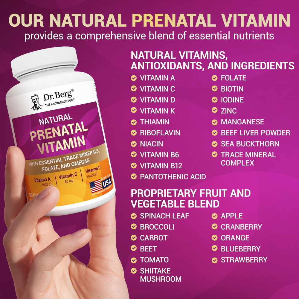 Dr. Berg prenatal bottle shown beside a glass jar with warm lighting