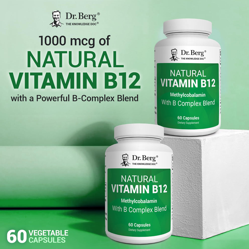 Close-up of Dr. Berg B12 capsules emphasizes vegetable capsule form