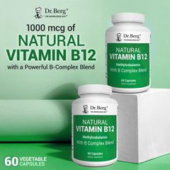 Close-up of Dr. Berg B12 capsules emphasizes vegetable capsule form