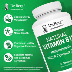 Front label of Dr. Berg B12 highlights methylcobalamin content for nerve support