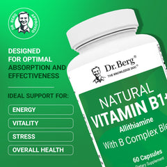 Dr. Berg Nutritionals capsules closeup showing allithiamine and B-complex ingredients.