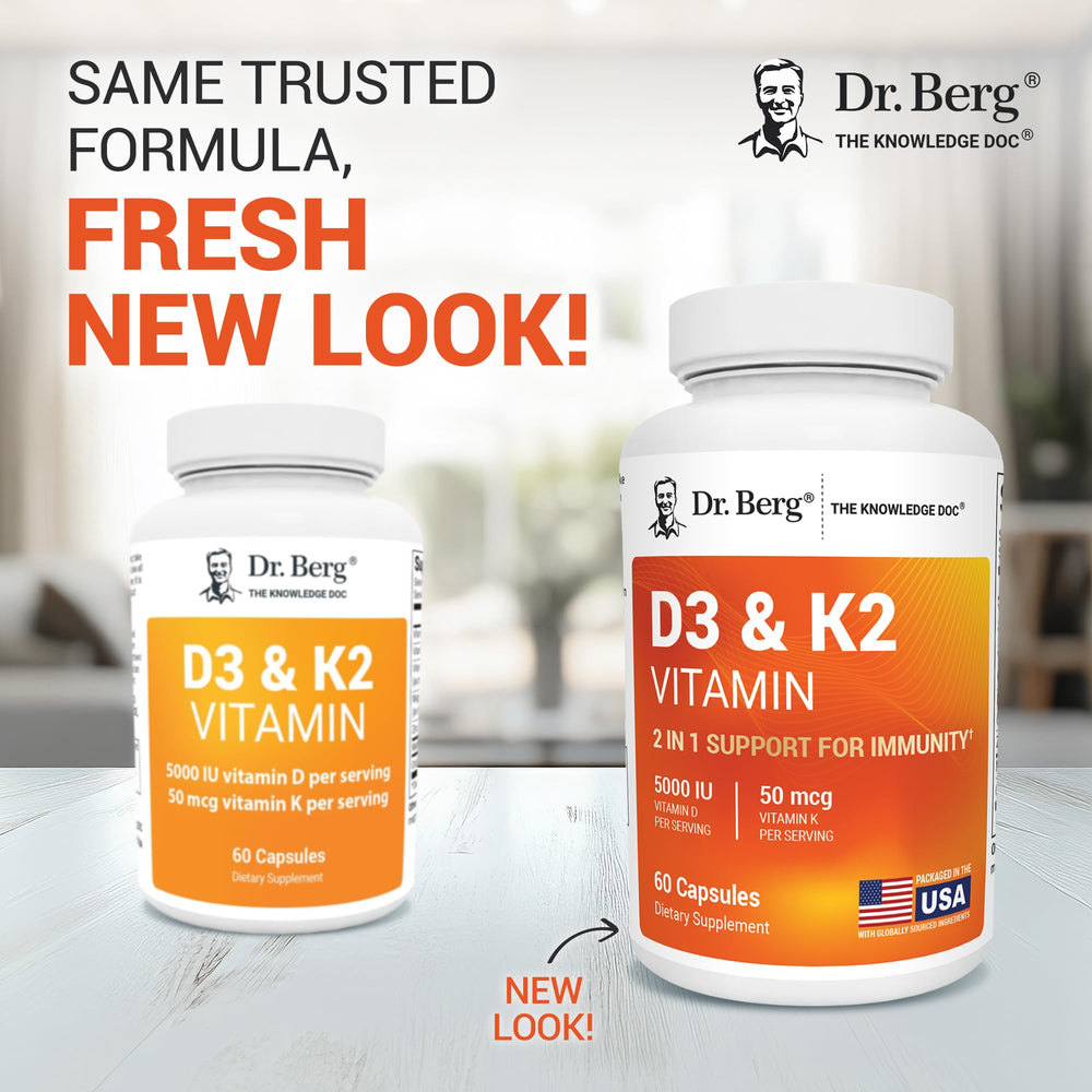 Close-up of Dr. Berg D3K2 label showing D3 and K2 content