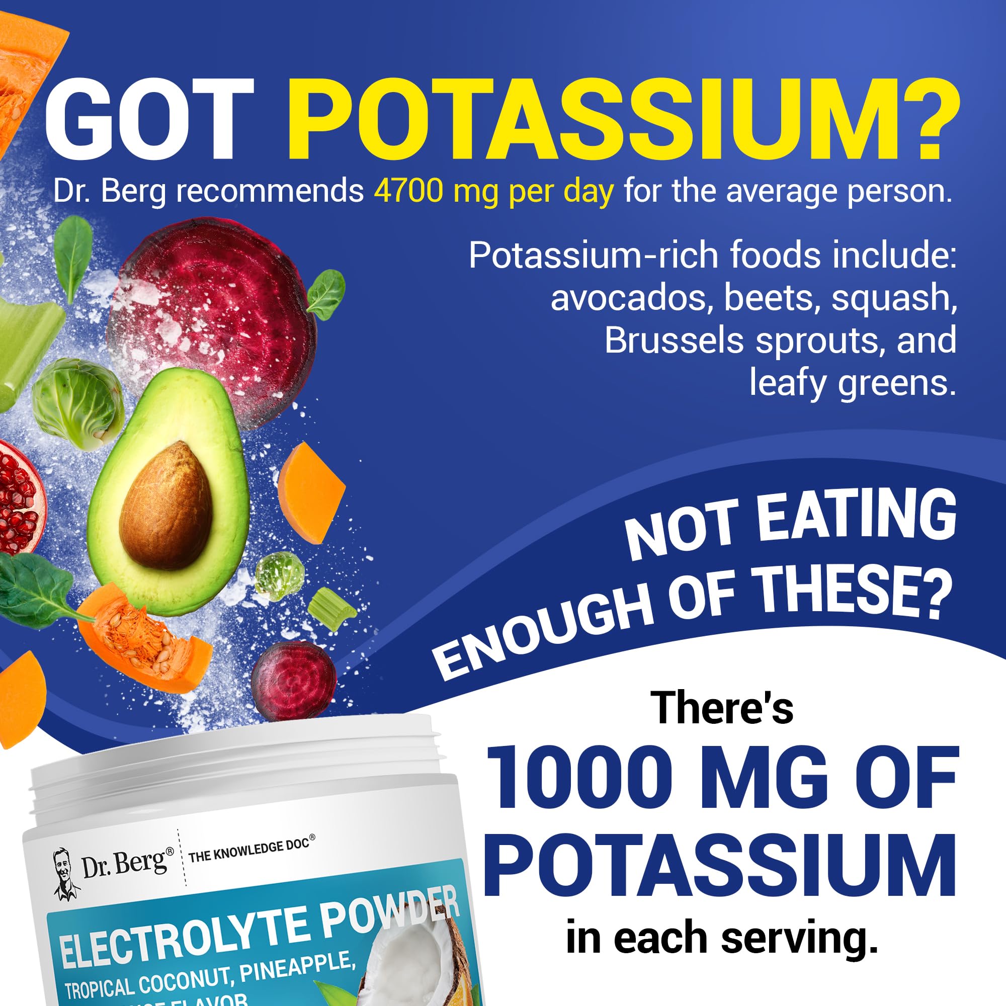 Dr. Berg electrolyte powder with 1000 mg potassium supports hydration